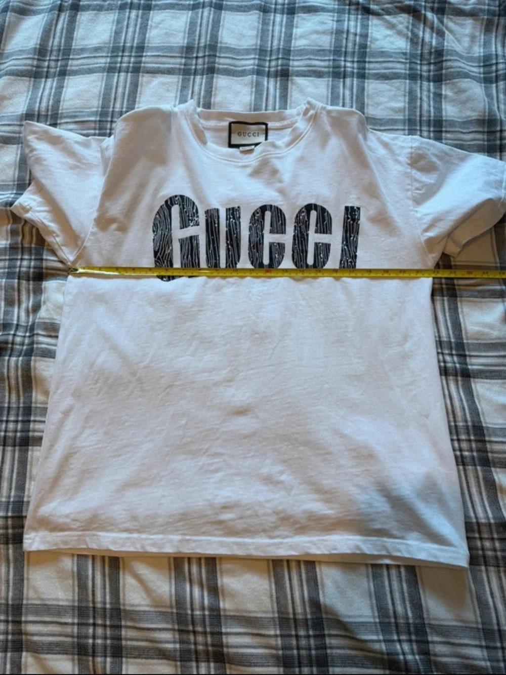 Gucci White Man  Tee with Black Textured Logo